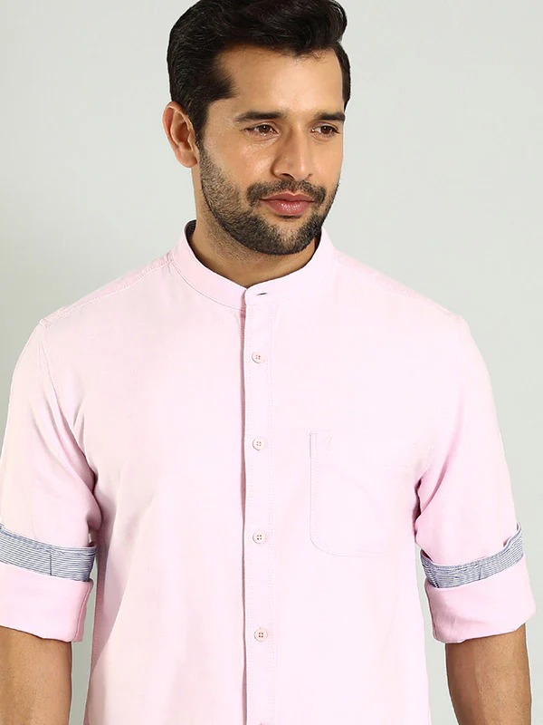 Indian Terrain Men's Regular Fit Full Sleeve Solid Pink Shirt